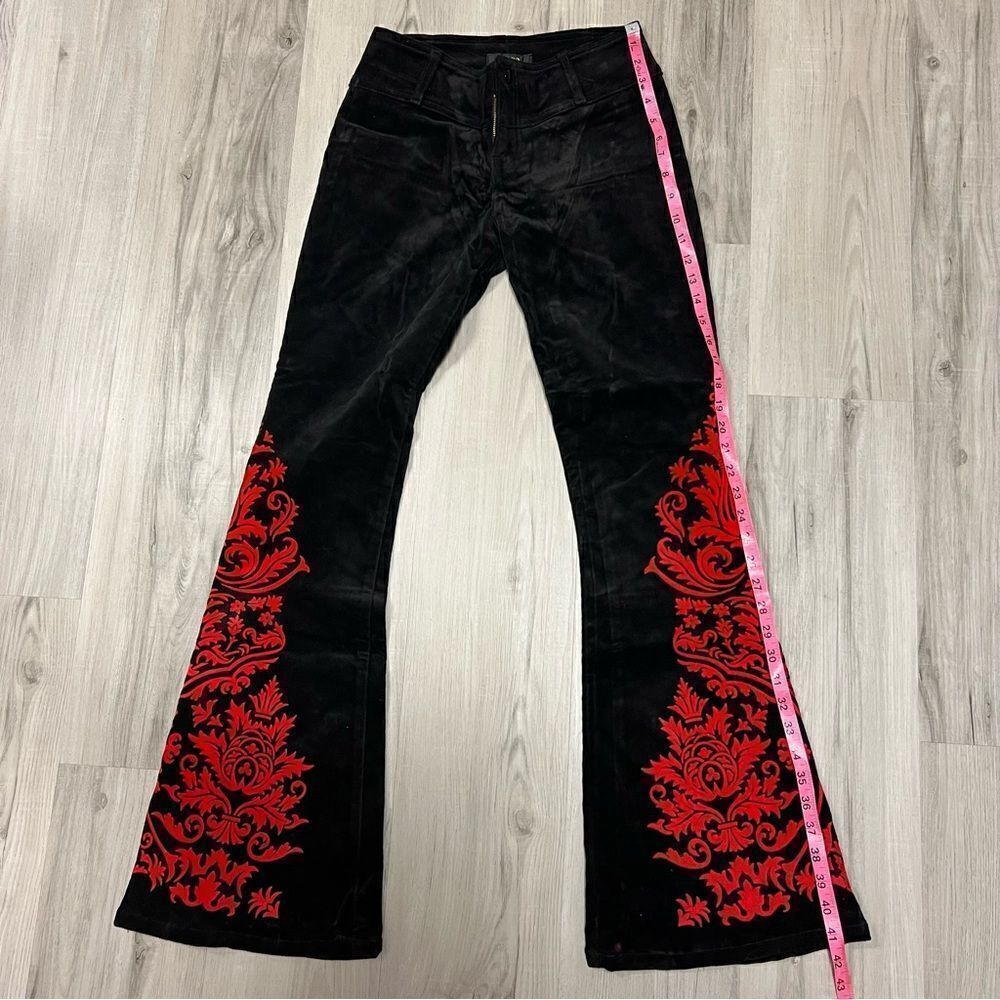 Vintage JNCO flare leg pants in black velvet with red gothic velvet bottoms sz 3 - Picture 6 of 13